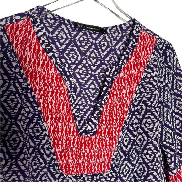 ViX Paula Hermanny Tunic Top size small Red Purple silk v-neck 3/4 bell sleeve - Picture 5 of 9